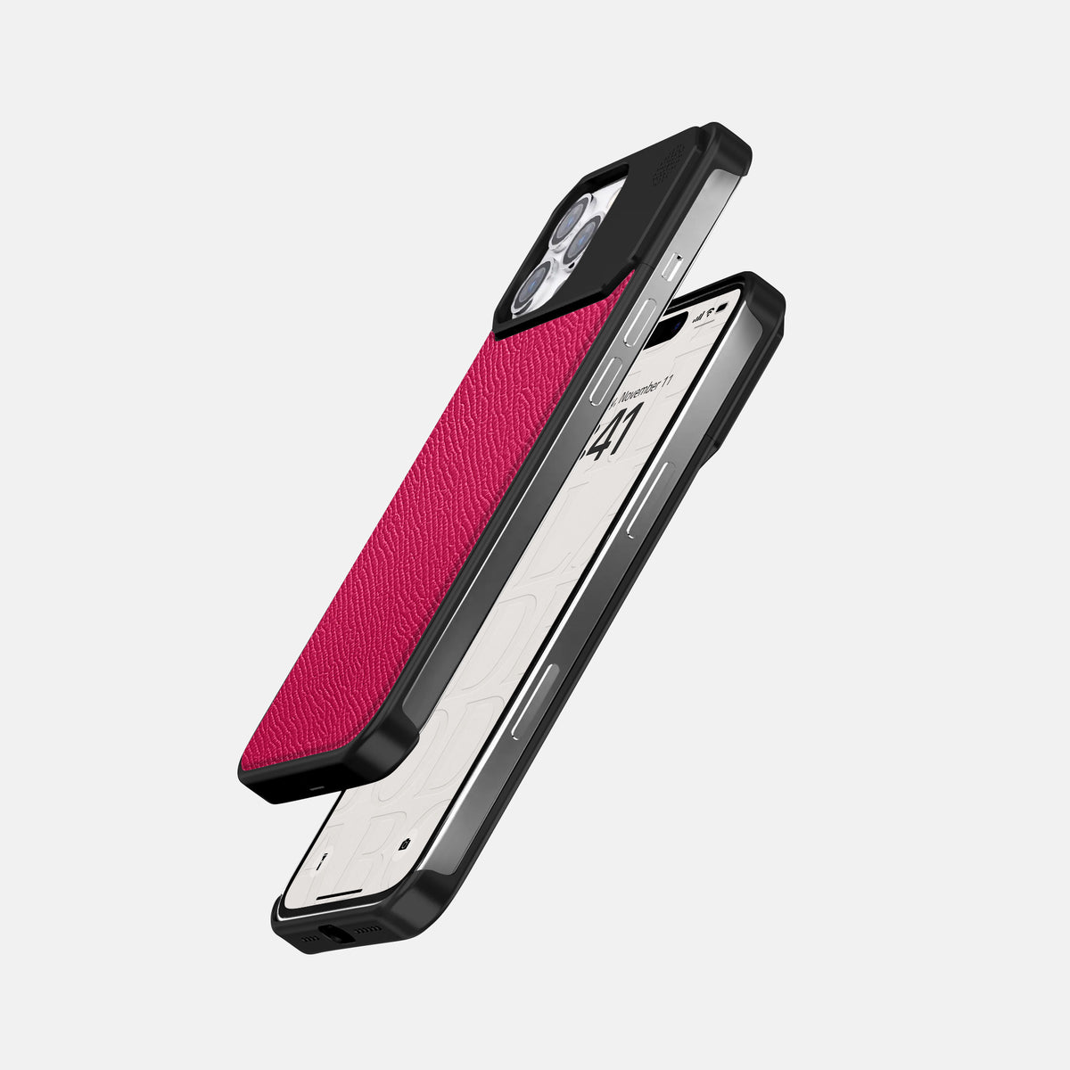 Fuchsia iPhone 16 Pro Max Cyber Case Epsom-Calf with Black Metal -5 | Fuchsia-Black