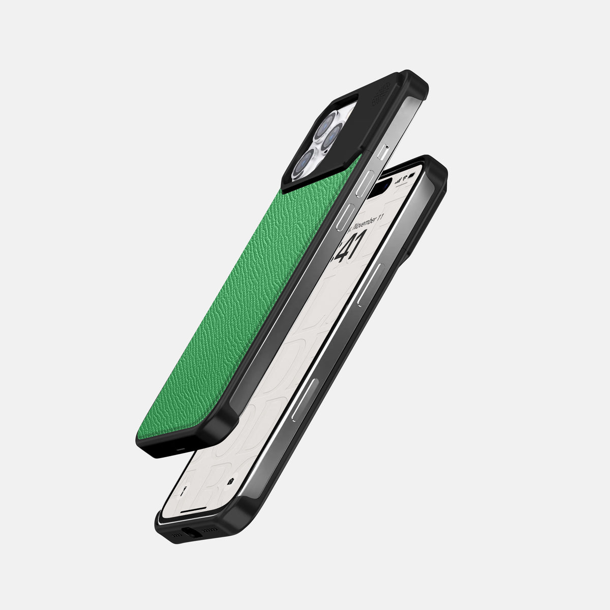 Grass-Green iPhone 16 Pro Max Cyber Case Epsom-Calf with Black Metal -5 | Grass-Green-Black