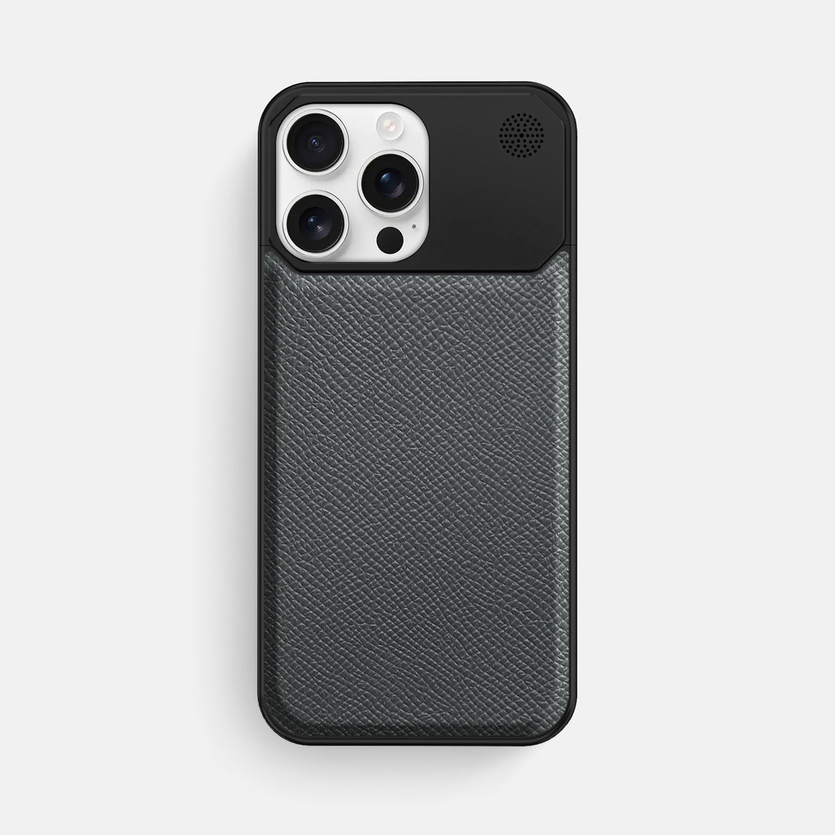 Grey iPhone 16 Pro Max Cyber Case Epsom-Calf with Black Metal -1 | Grey-Black
