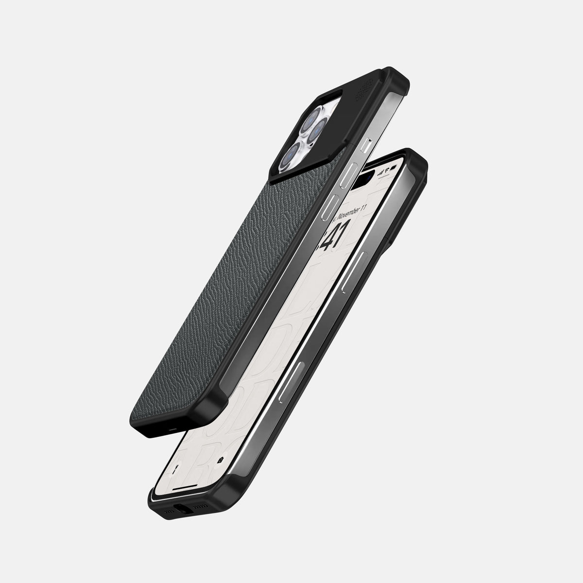 Grey iPhone 16 Pro Max Cyber Case Epsom-Calf with Black Metal -5 | Grey-Black