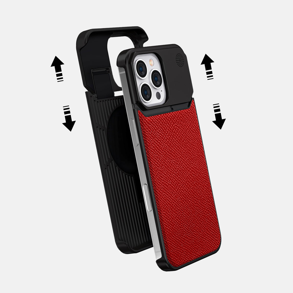 Red iPhone 16 Pro Max Cyber Case Epsom-Calf with Black Metal -2 | Red-Black