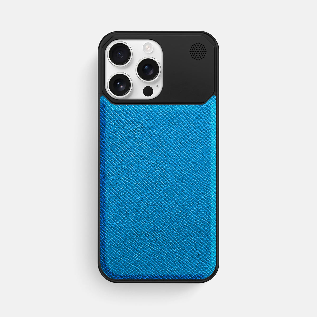 Sky-Blue iPhone 16 Pro Max Cyber Case Epsom-Calf with Black Metal -1 | Sky-Blue-Black