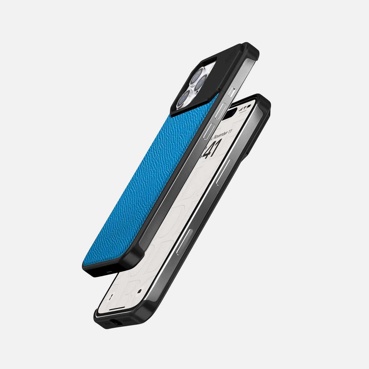 Sky-Blue iPhone 16 Pro Max Cyber Case Epsom-Calf with Black Metal -5 | Sky-Blue-Black