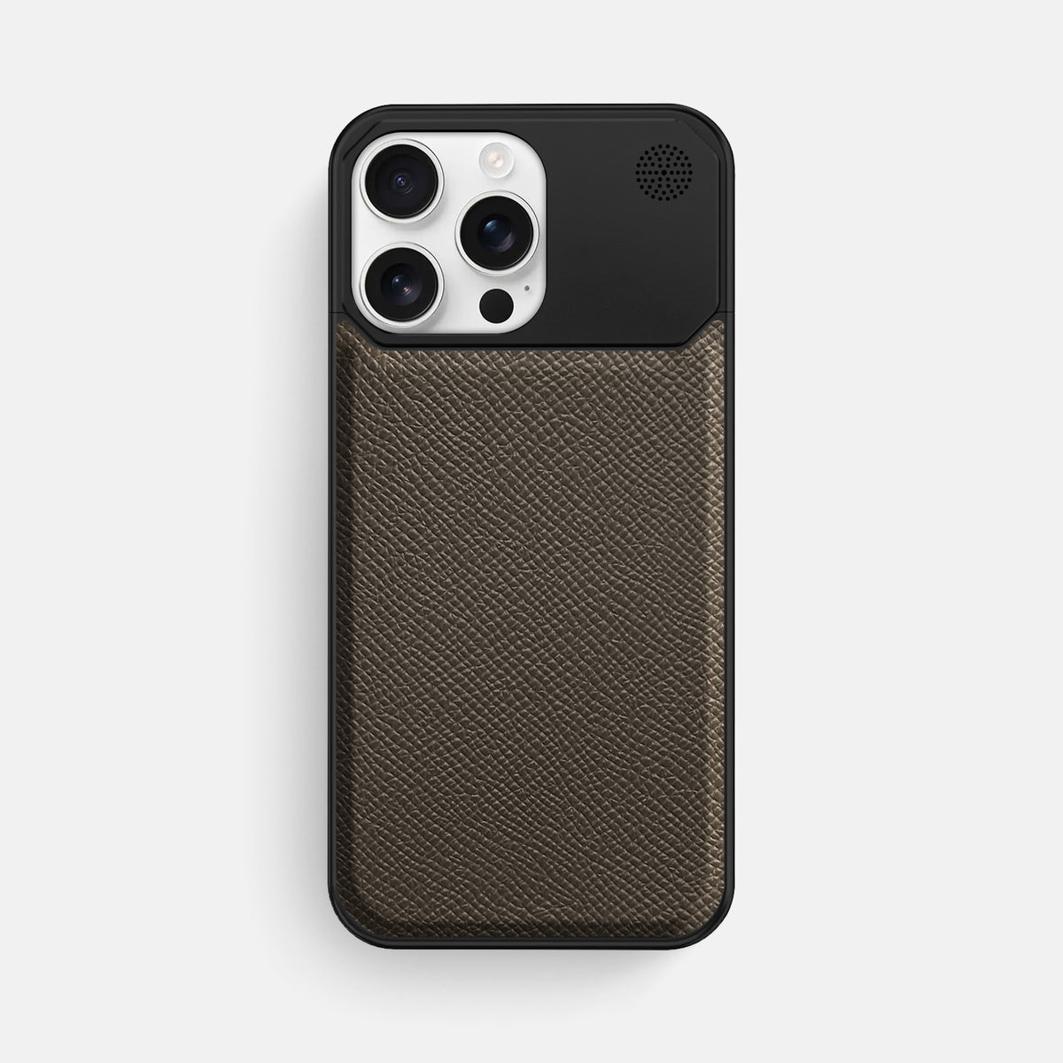 Taupe iPhone 16 Pro Max Cyber Case Epsom-Calf with Black Metal -1 | Taupe-Black