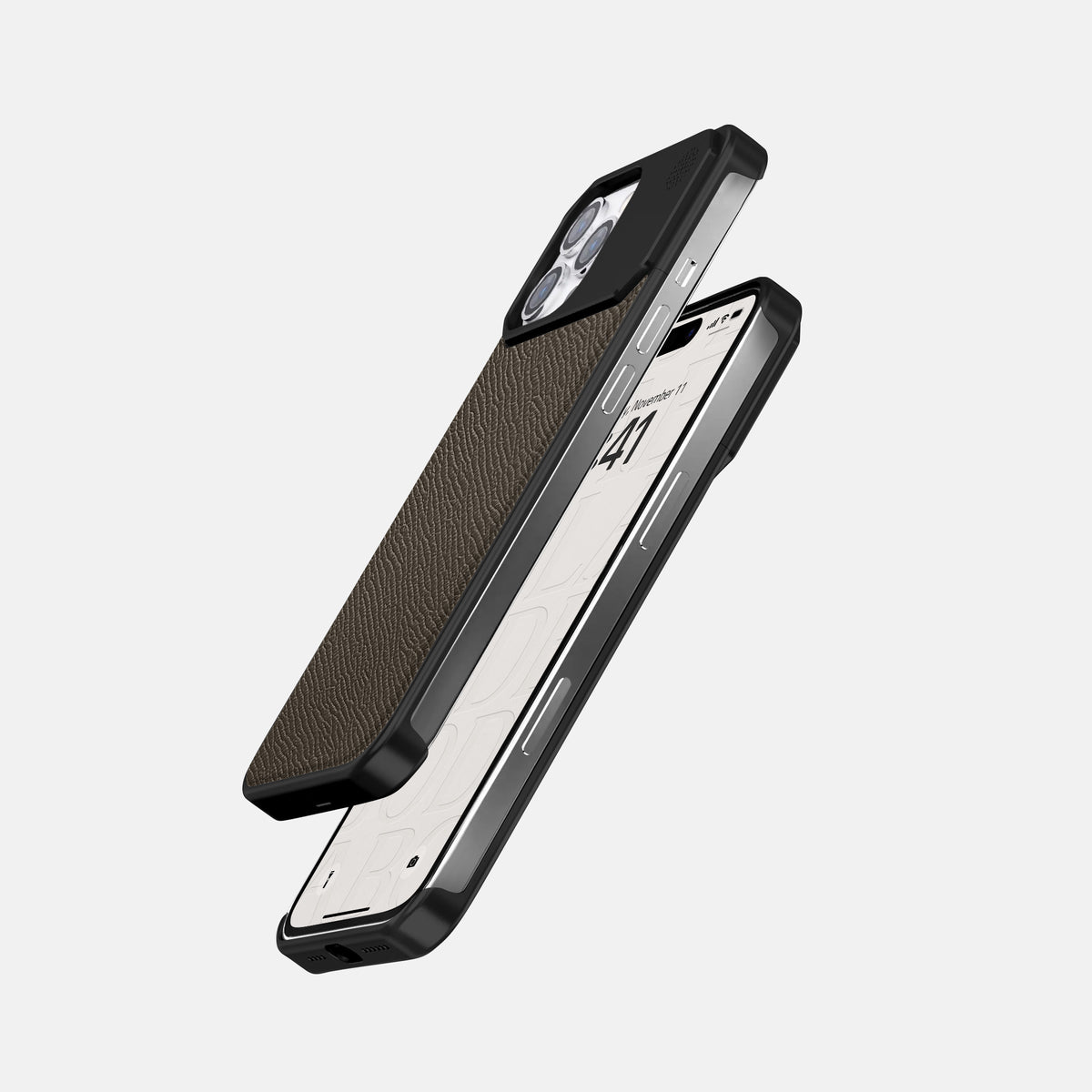 Taupe iPhone 16 Pro Max Cyber Case Epsom-Calf with Black Metal -5 | Taupe-Black