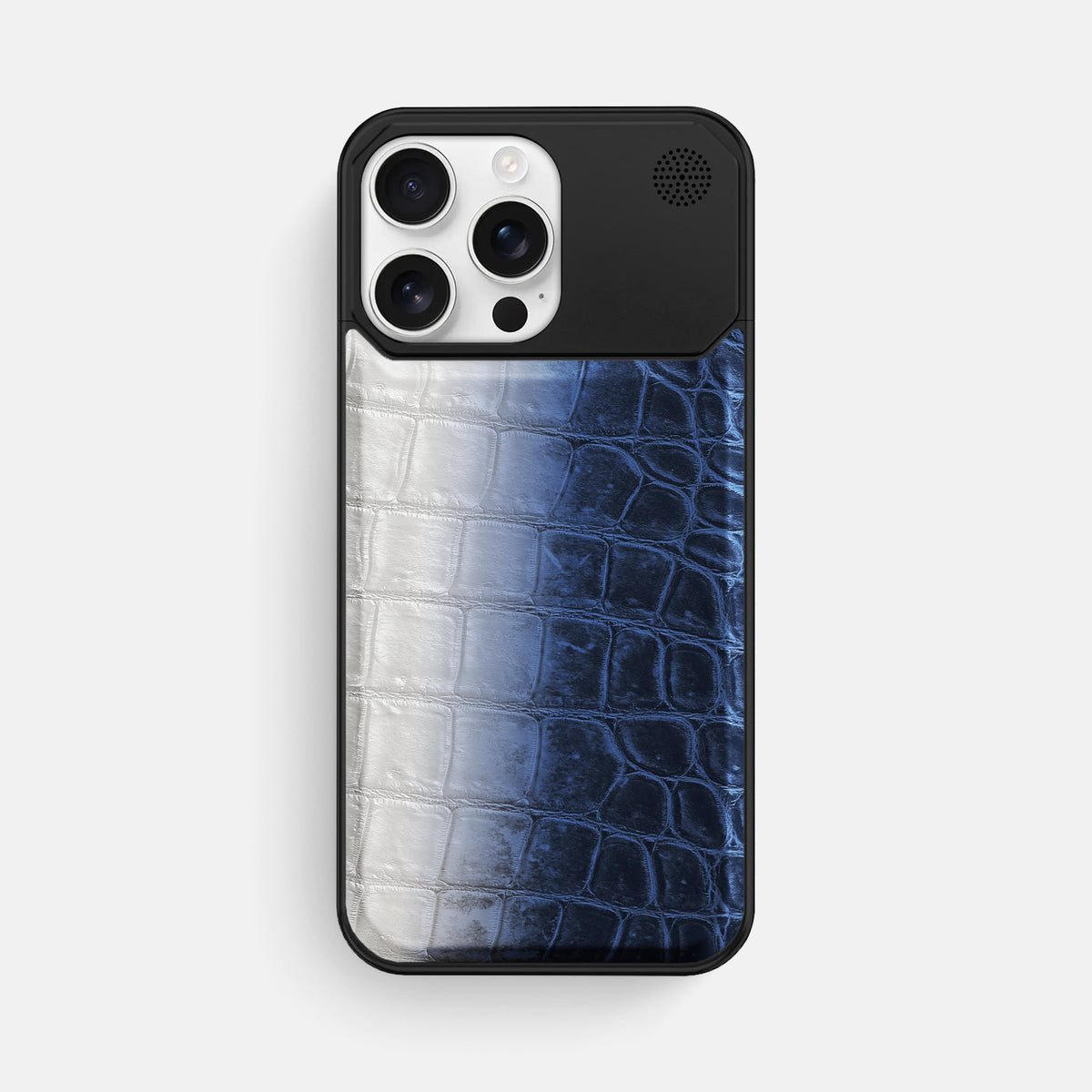 Navy Blue iPhone 16 Pro Max Cyber Case Himalayan Crocodile with Black Metal -1 | Navy-Blue-Black
