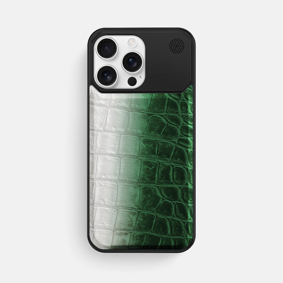 Green iPhone 16 Pro Max Cyber Case Himalayan Crocodile with Black Metal -1 | Green-Black