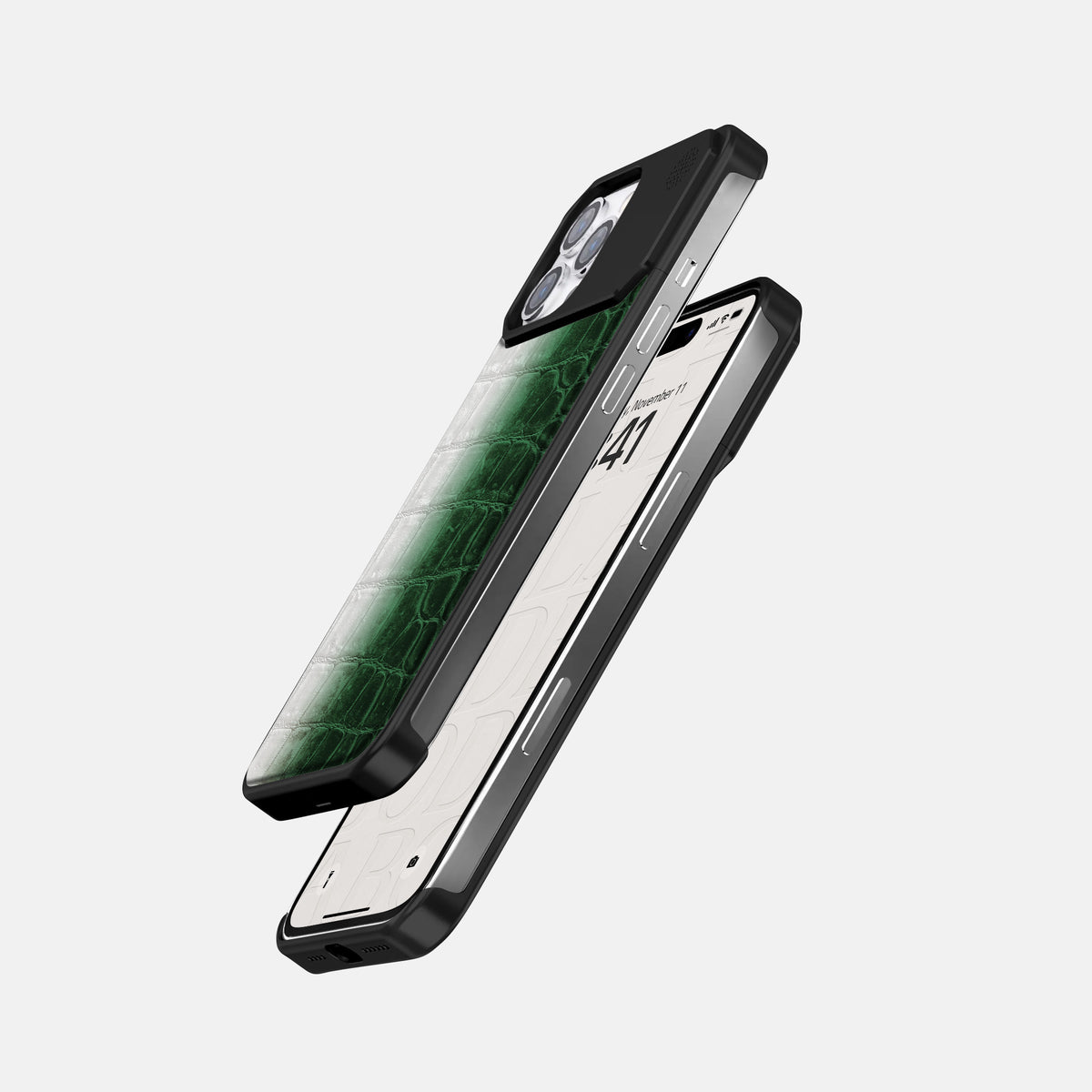 Green iPhone 16 Pro Max Cyber Case Himalayan Crocodile with Black Metal -5 | Green-Black