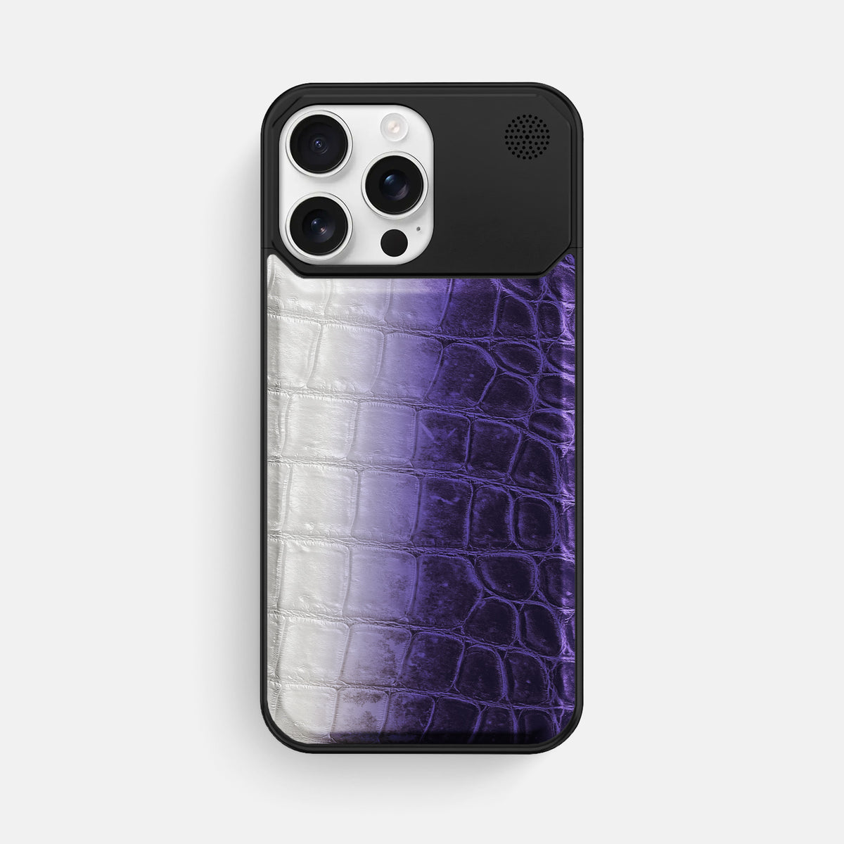 Purple iPhone 16 Pro Max Cyber Case Himalayan Crocodile with Black Metal -1 | Purple-Black