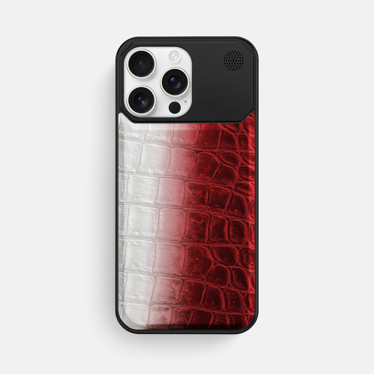 Red iPhone 16 Pro Max Cyber Case Himalayan Crocodile with Black Metal -1 | Red-Black