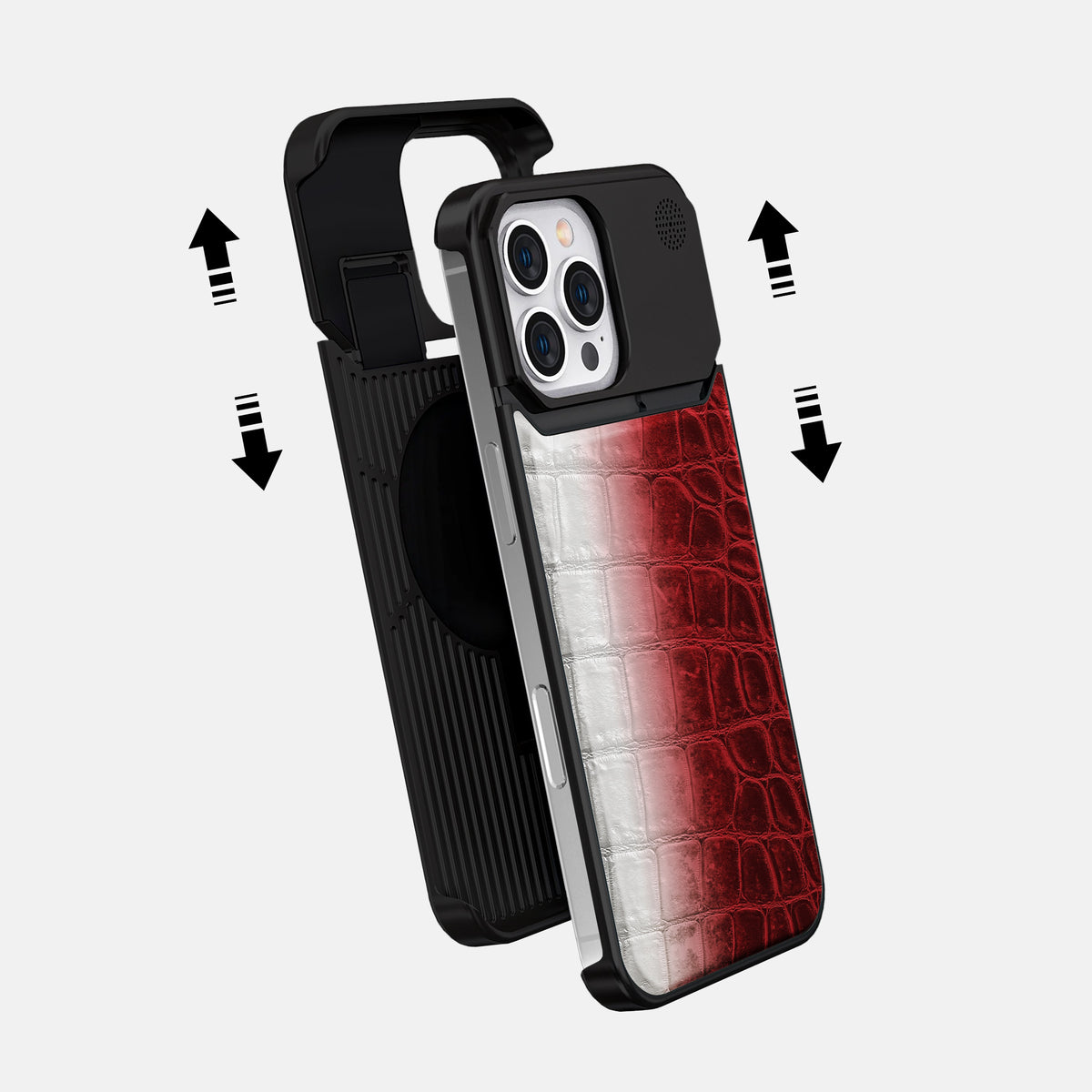 Red iPhone 16 Pro Max Cyber Case Himalayan Crocodile with Black Metal -2 | Red-Black
