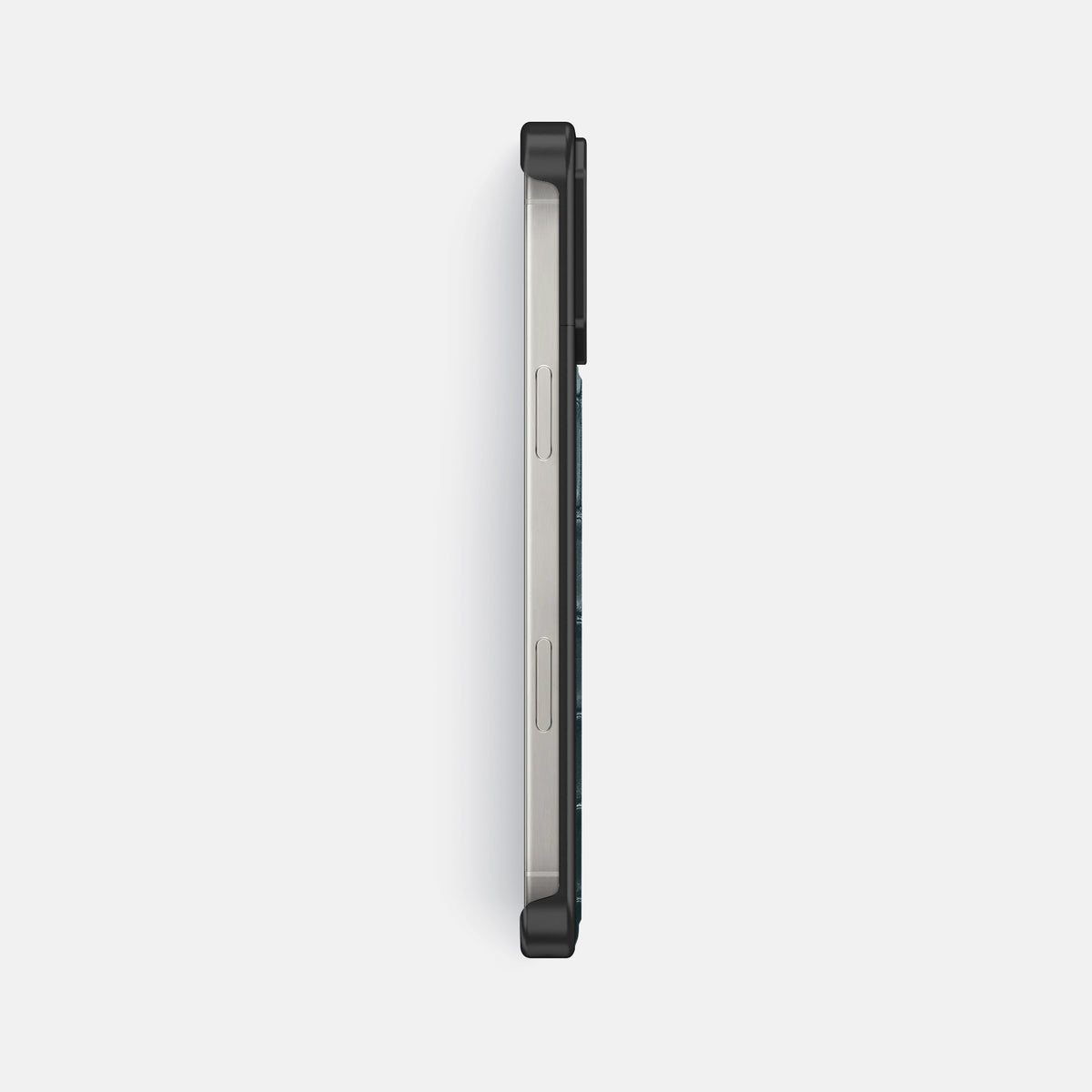 Metallic-Blue iPhone 16 Pro Max Cyber Case Alligator with Black Metal -3 | Metallic-Blue-Black