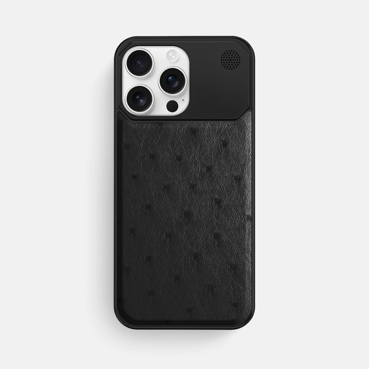 Black iPhone 16 Pro Max Cyber Case Ostrich with Black Metal -1 | Black-Black