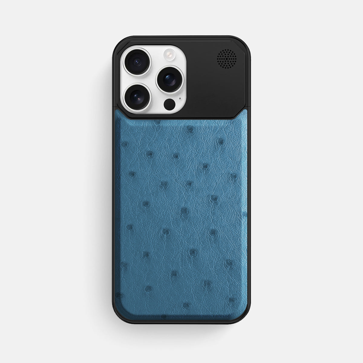Blue-Jeans iPhone 16 Pro Max Cyber Case Ostrich with Black Metal -1 | Blue-Jeans-Black