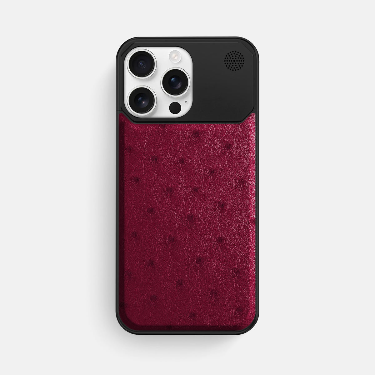 Bordeaux iPhone 16 Pro Max Cyber Case Ostrich with Black Metal -1 | Bordeaux-Black