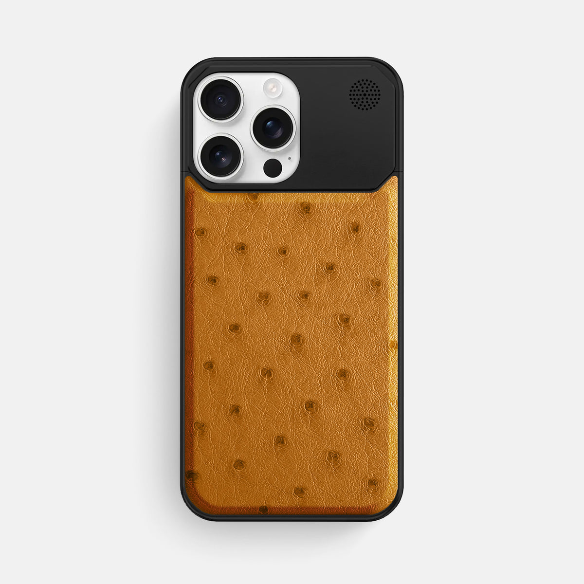 Chestnut iPhone 16 Pro Max Cyber Case Ostrich with Black Metal -1 | Chestnut-Black