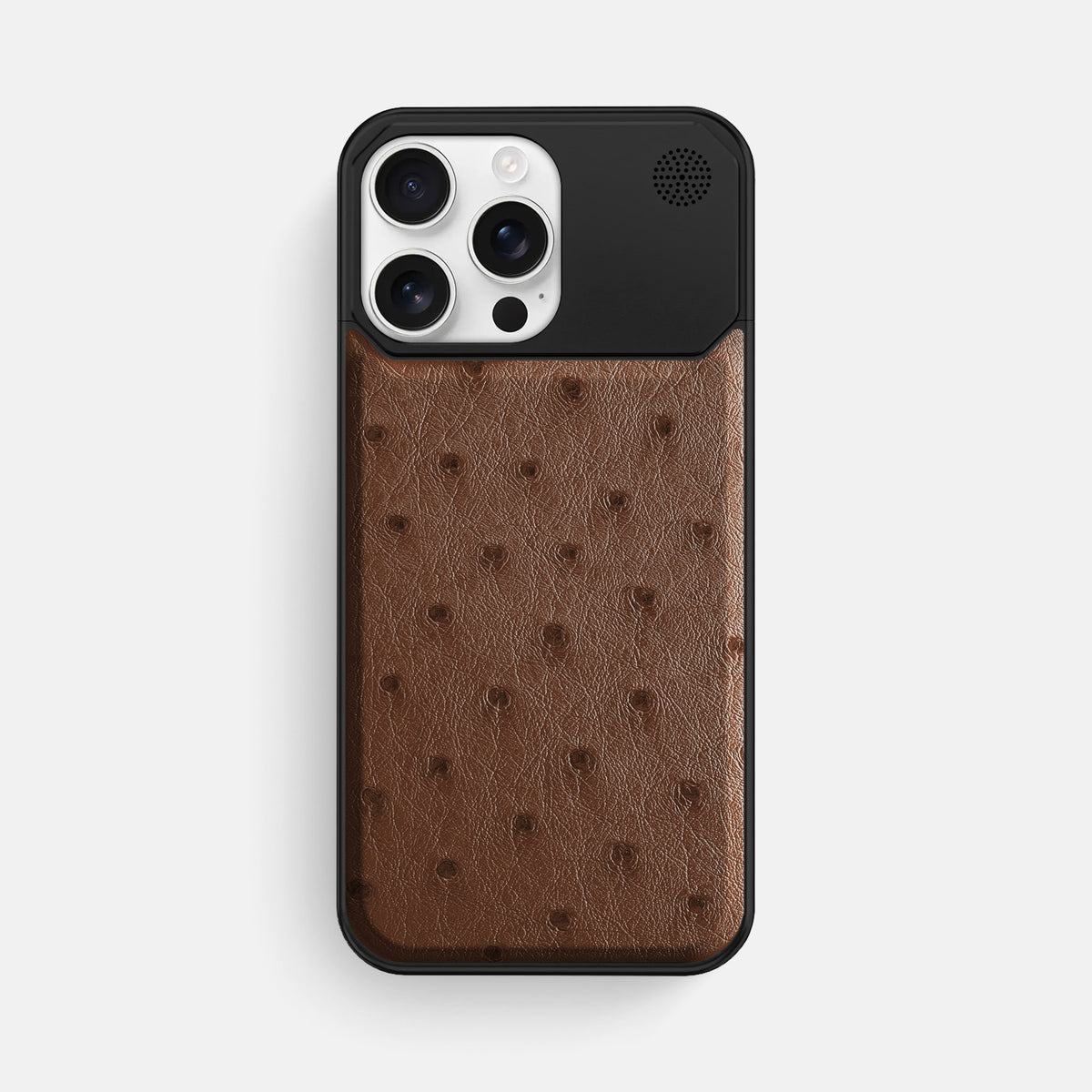 Chocolate iPhone 16 Pro Max Cyber Case Ostrich with Black Metal -1 | Chocolate-Black