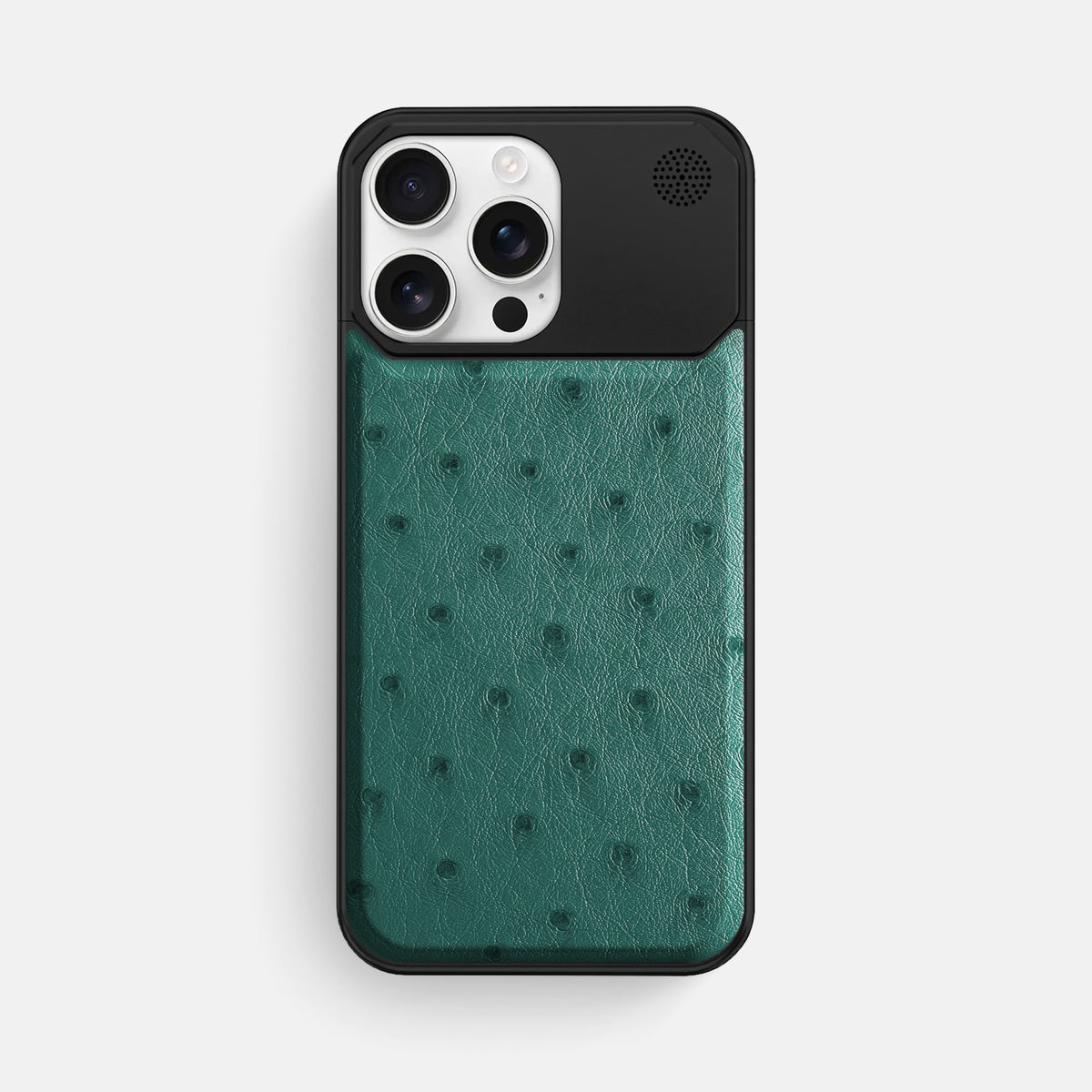 Forest-Green iPhone 16 Pro Max Cyber Case Ostrich with Black Metal -1 | Forest-Green-Black