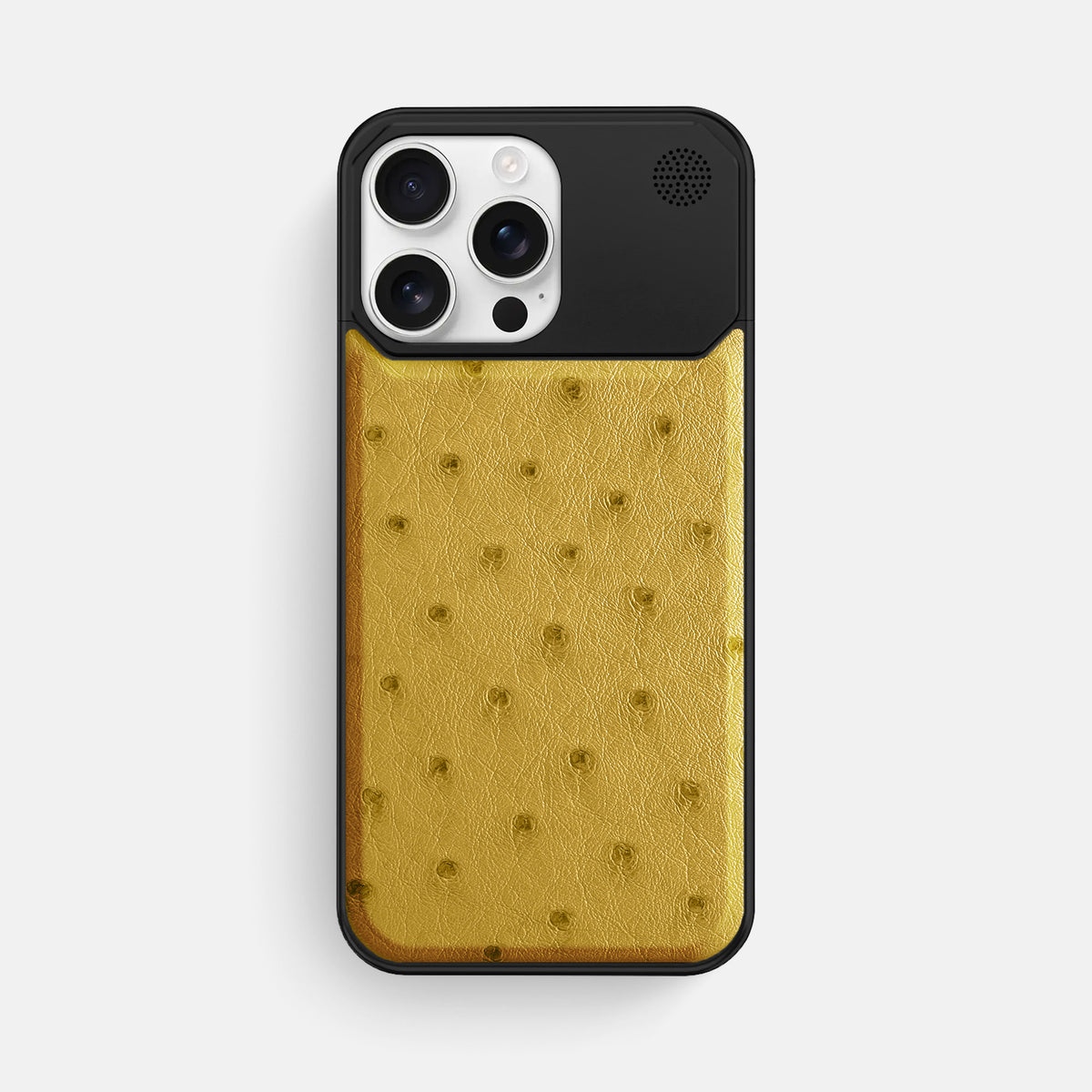 Gold iPhone 16 Pro Max Cyber Case Ostrich with Black Metal -1 | Gold-Black