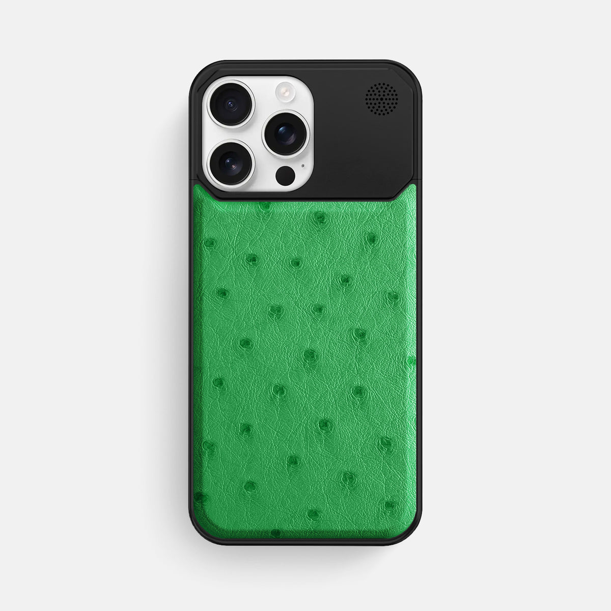 Kentucky Green iPhone 16 Pro Max Cyber Case Ostrich with Black Metal -1 | Kentucky-Green-Black