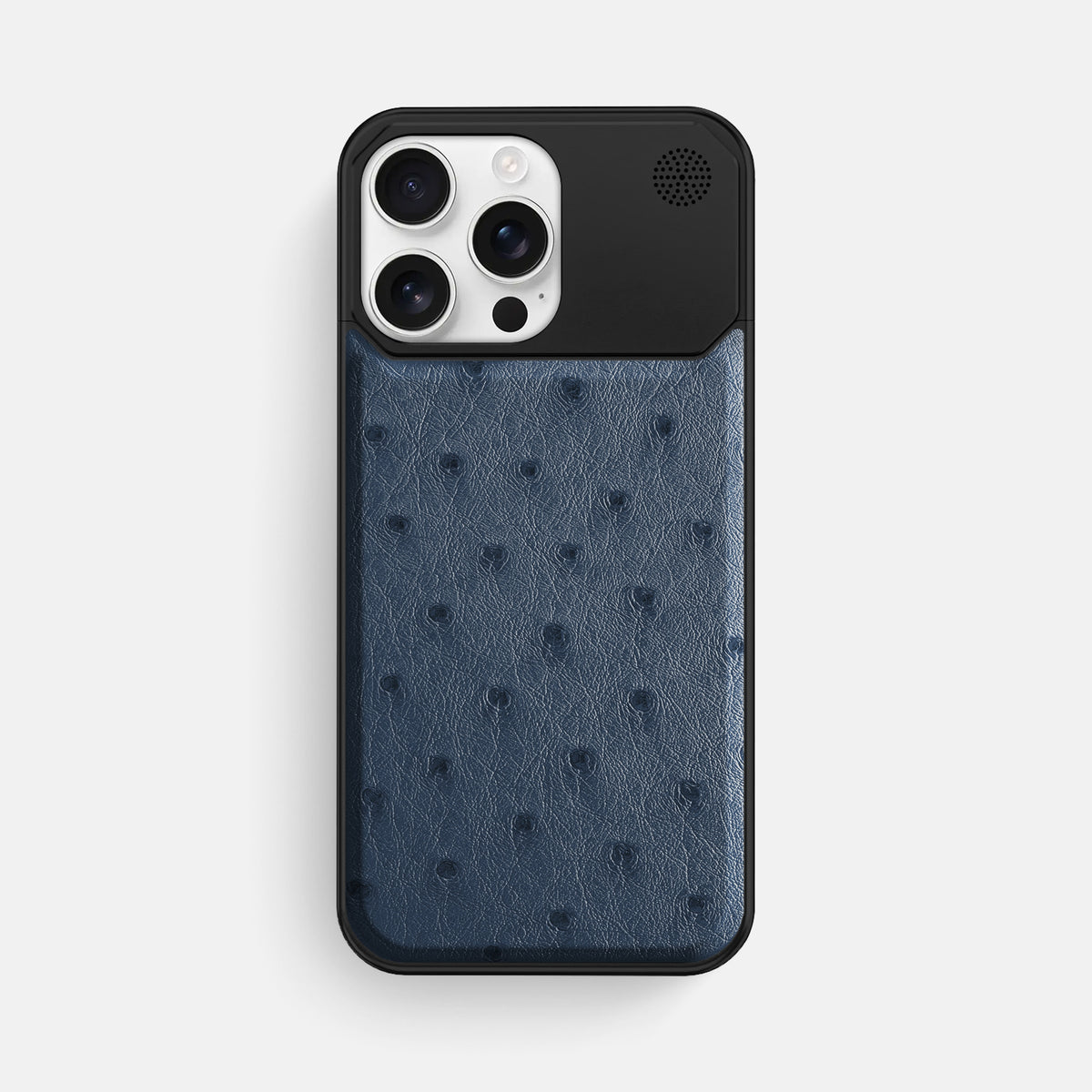 Navy-Blue iPhone 16 Pro Max Cyber Case Ostrich with Black Metal -1 | Navy-Blue-Black