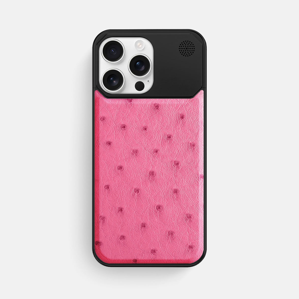 Pink iPhone 16 Pro Max Cyber Case Ostrich with Black Metal -1 | Pink-Black