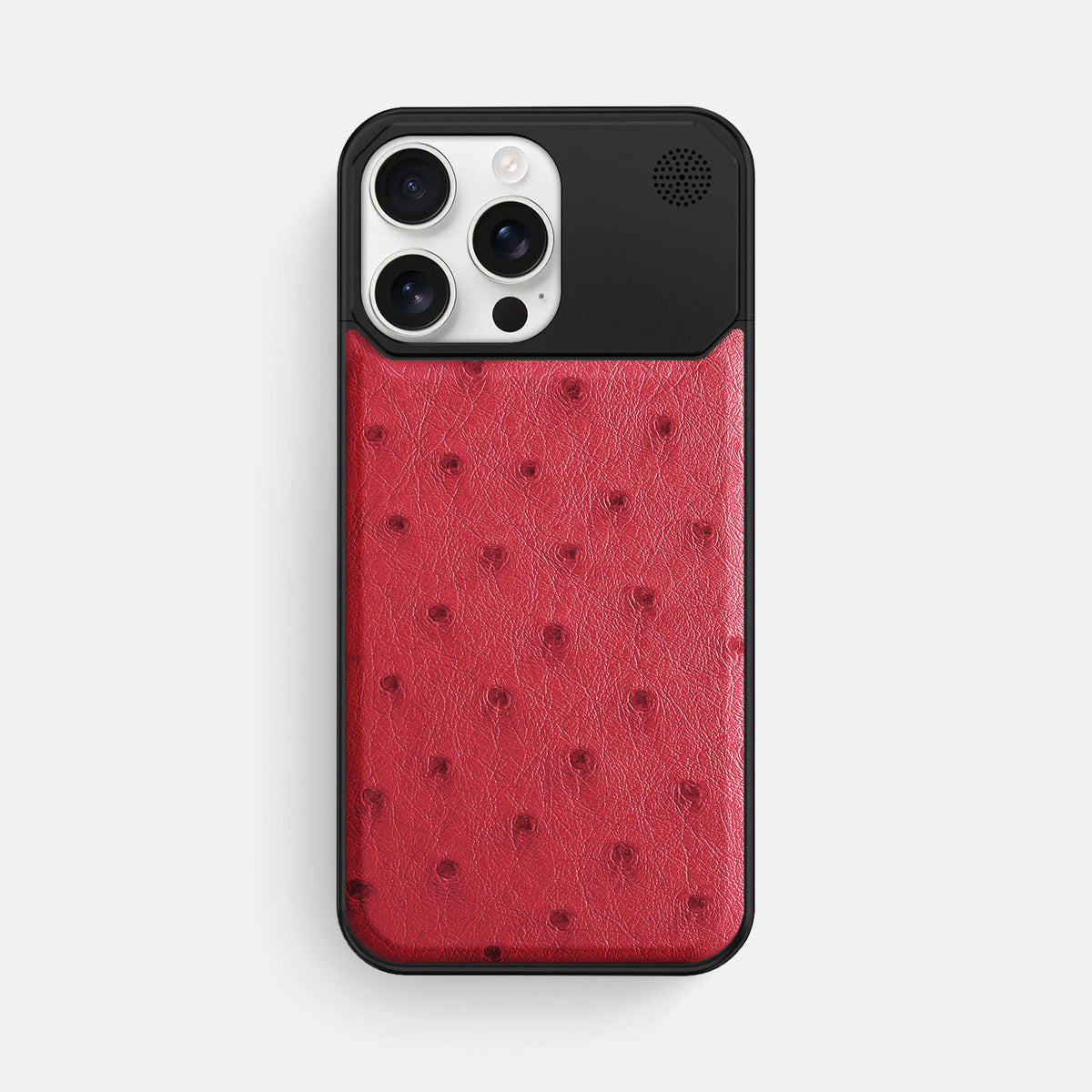 Red iPhone 16 Pro Max Cyber Case Ostrich with Black Metal -1 | Red-Black