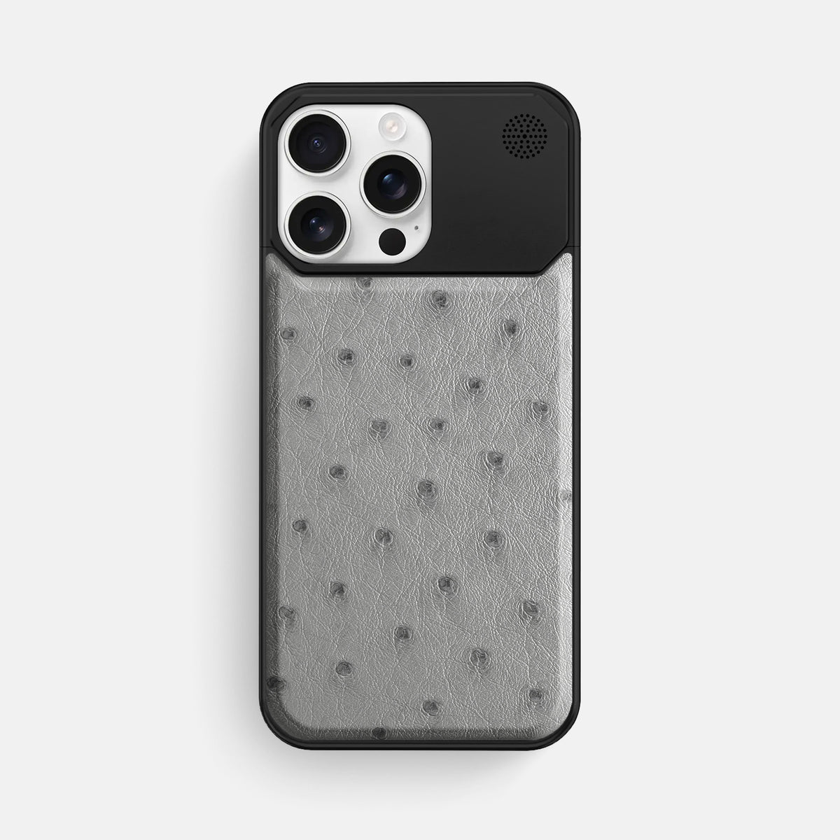 Silver iPhone 16 Pro Max Cyber Case Ostrich with Black Metal -1 | Silver-Black
