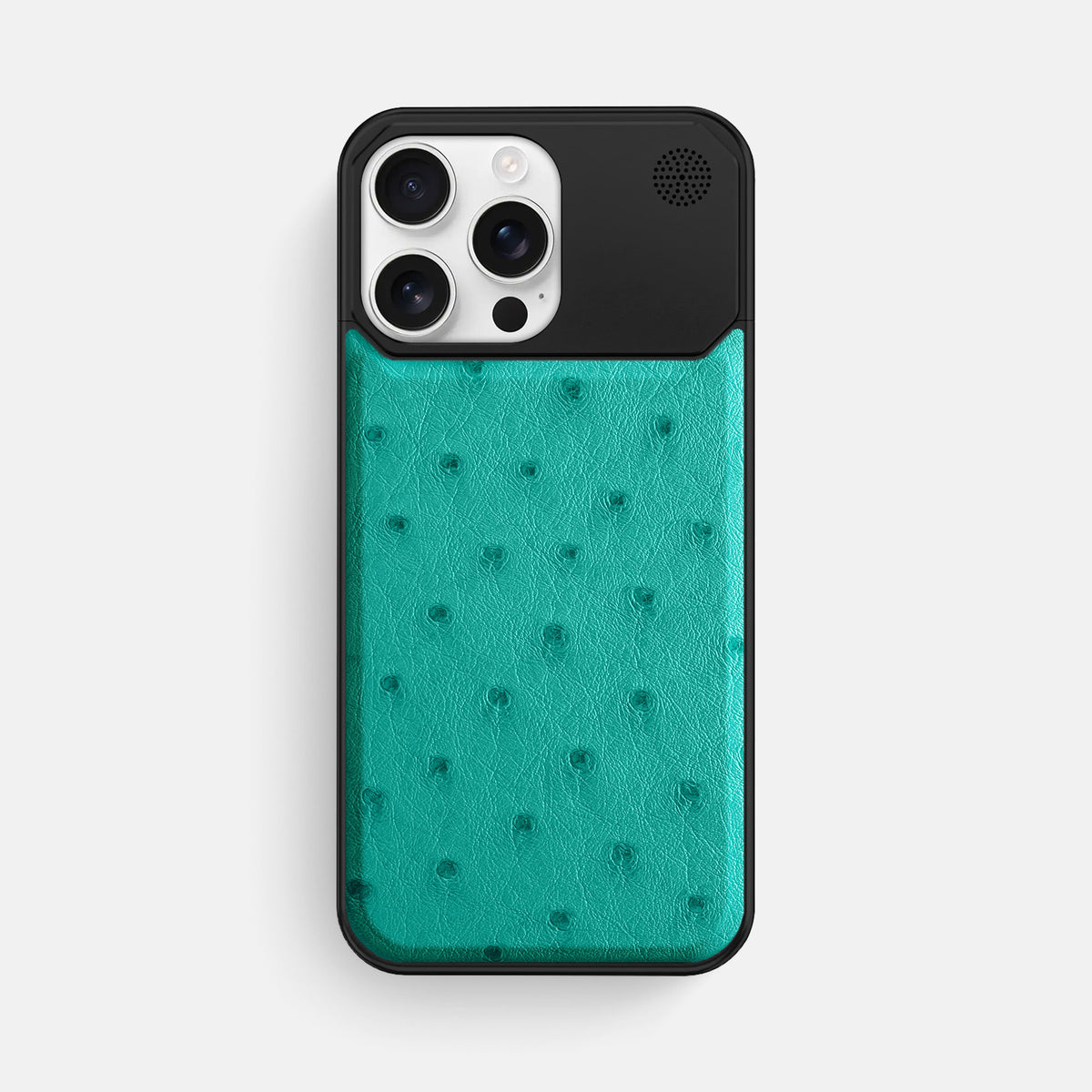 Turquoise iPhone 16 Pro Max Cyber Case Ostrich with Black Metal -1 | Turquoise-Black