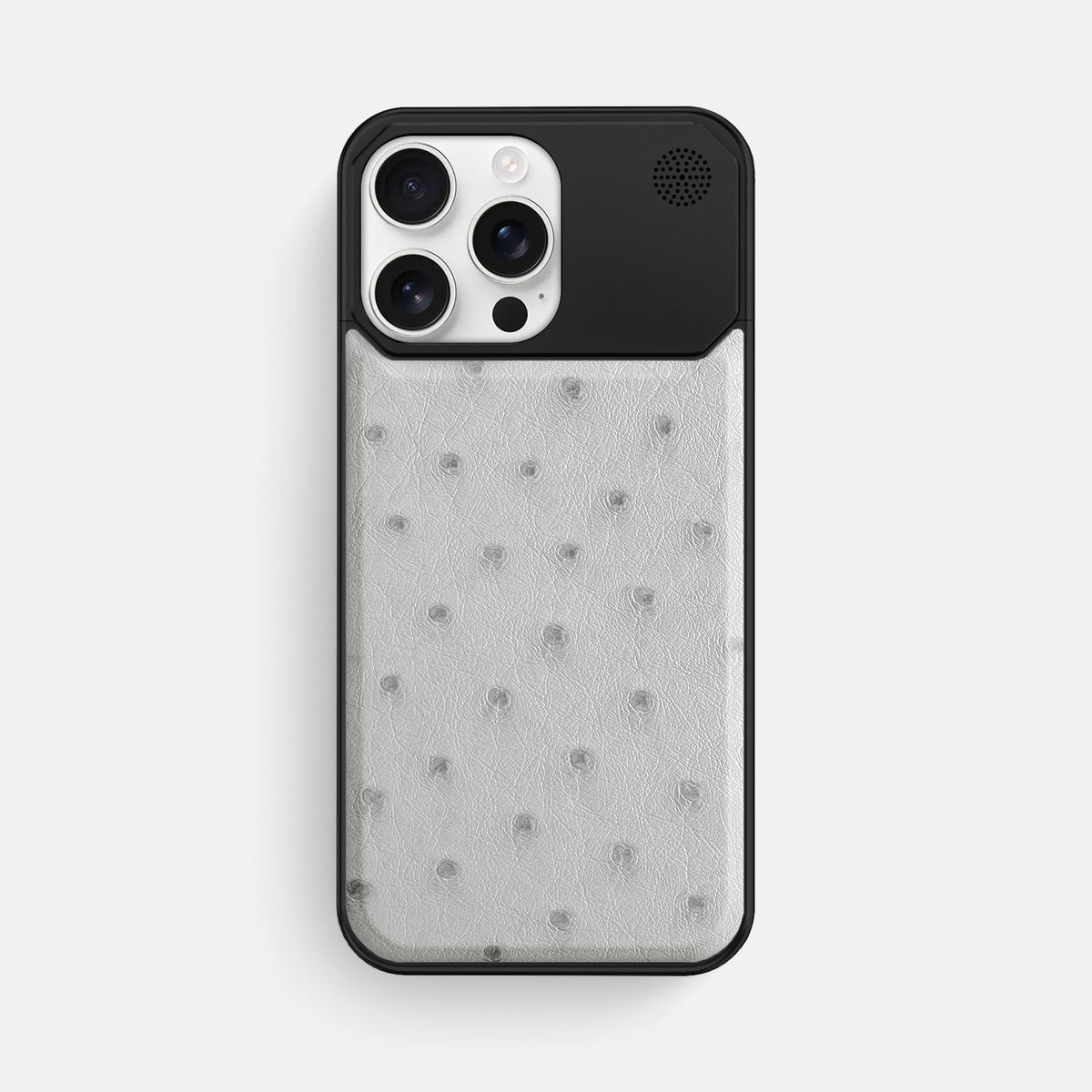 White iPhone 16 Pro Max Cyber Case Ostrich with Black Metal -1 | White-Black