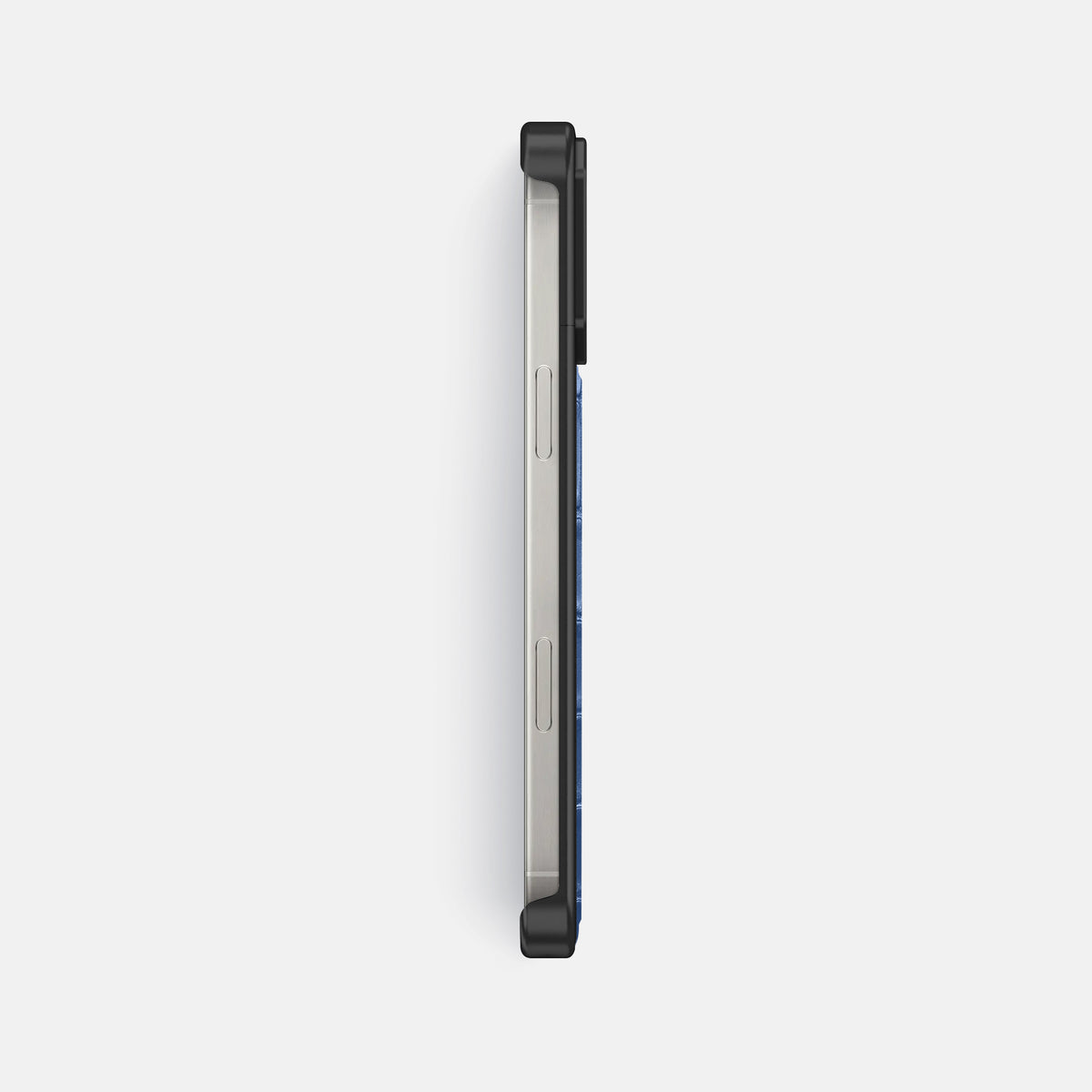 Pearlized-Blue iPhone 16 Pro Cyber Case Alligator with Black Metal -3 | Pearlized-Blue-Black