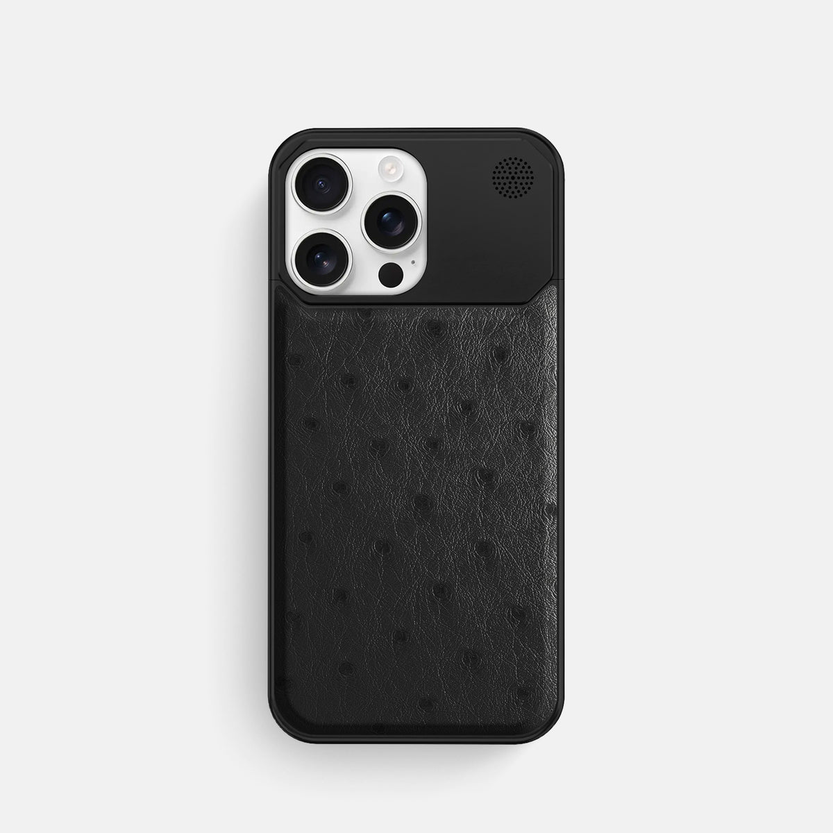 Black iPhone 16 Pro Cyber Case Ostrich with Black Metal -1 | Black-Black