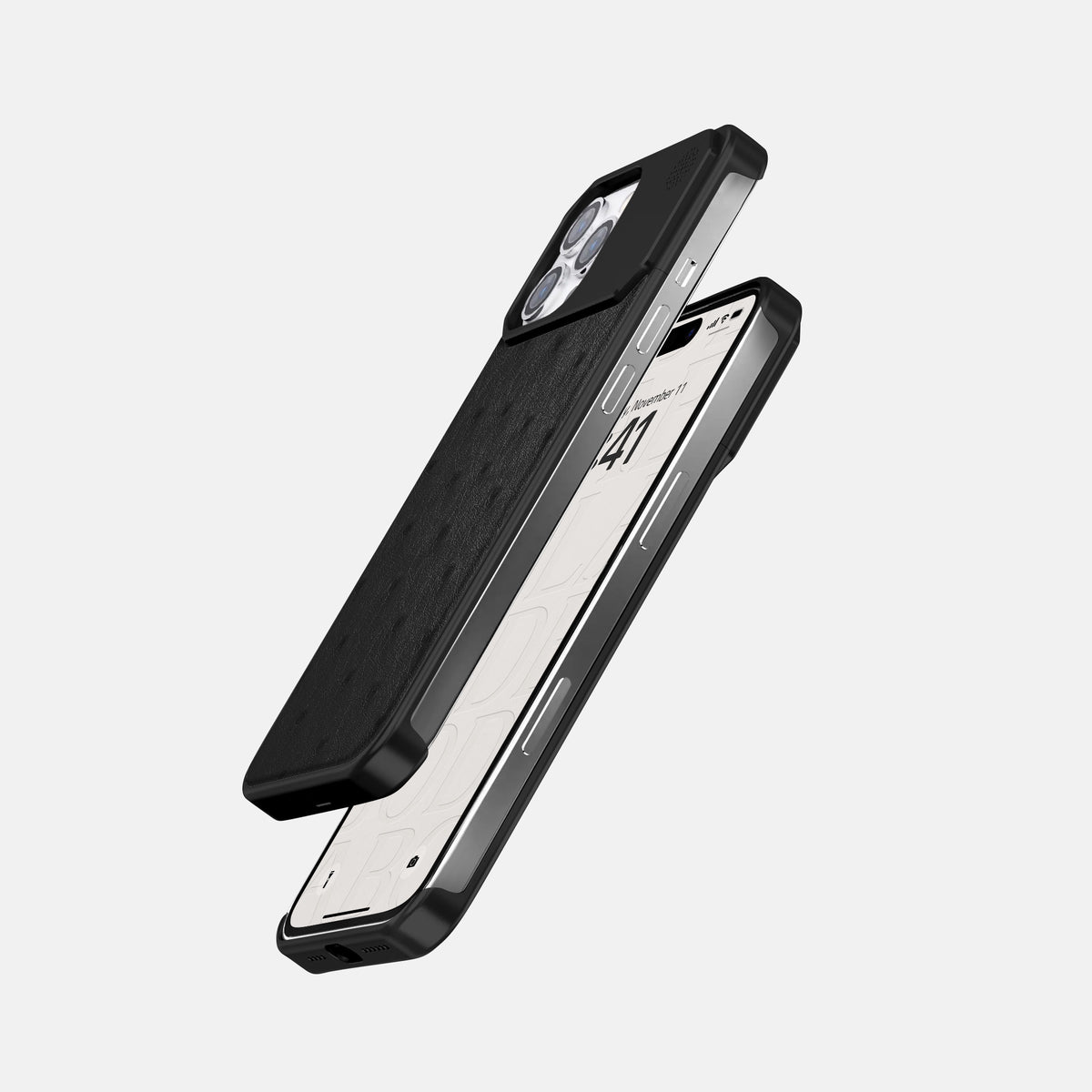 Black iPhone 16 Pro Cyber Case Ostrich with Black Metal -5 | Black-Black