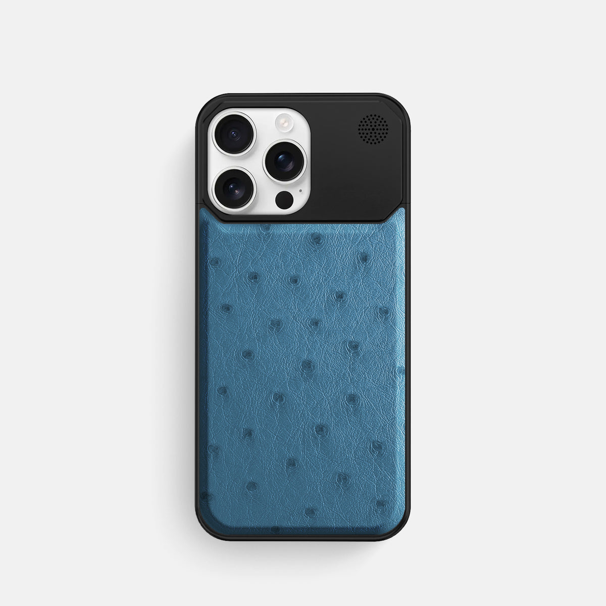 Blue-Jeans iPhone 16 Pro Cyber Case Ostrich with Black Metal -1 | Blue-Jeans-Black