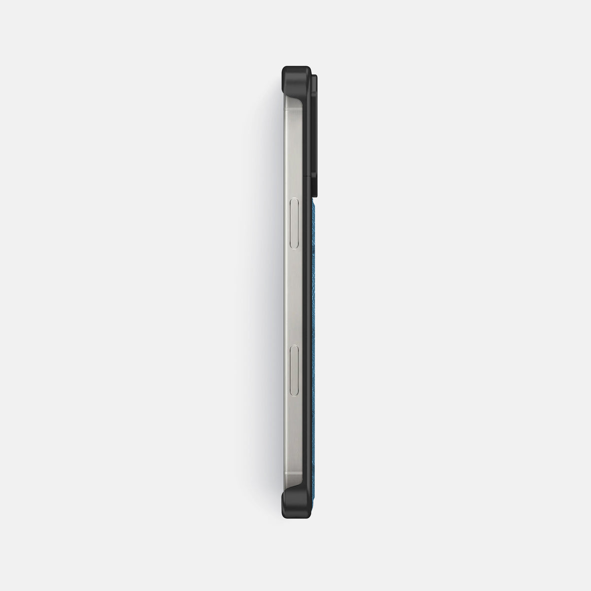 Blue-Jeans iPhone 16 Pro Cyber Case Ostrich with Black Metal -3 | Blue-Jeans-Black