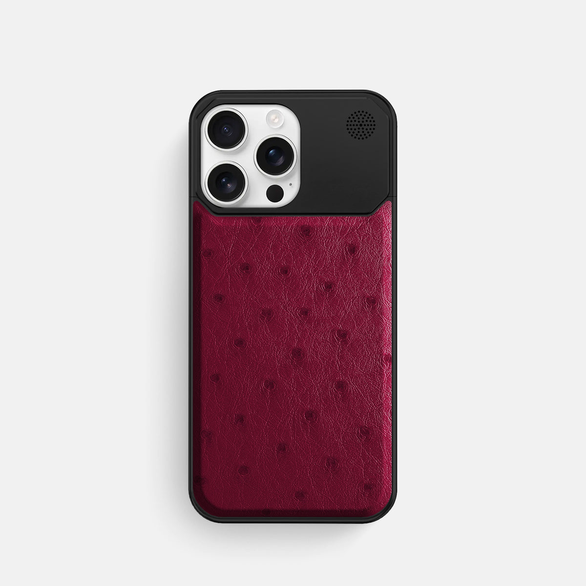 Bordeaux iPhone 16 Pro Cyber Case Ostrich with Black Metal -1 | Bordeaux-Black