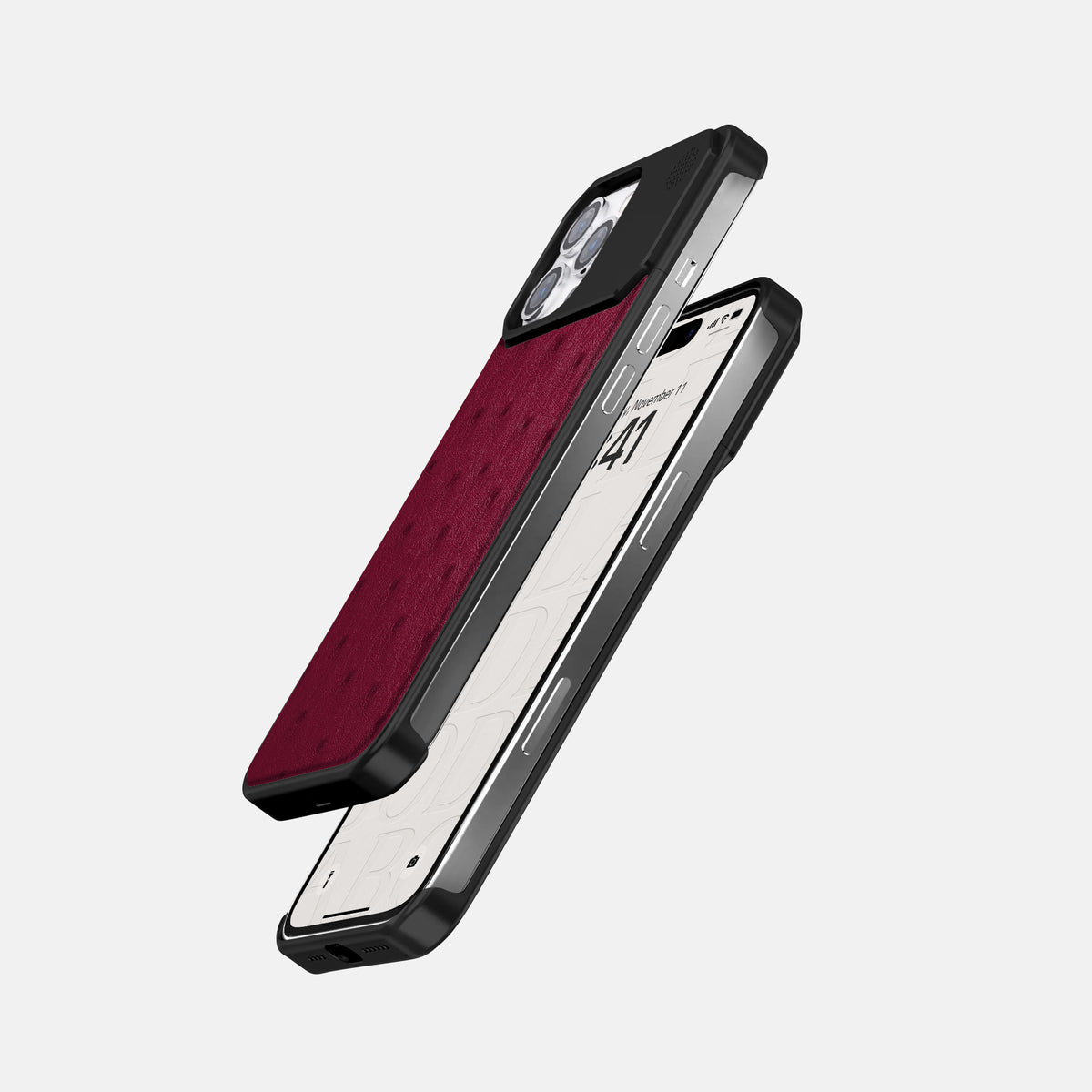 Bordeaux iPhone 16 Pro Cyber Case Ostrich with Black Metal -5 | Bordeaux-Black