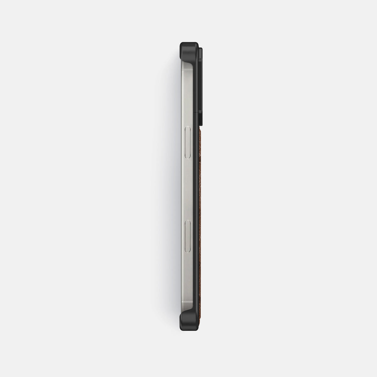 Chocolate iPhone 16 Pro Cyber Case Ostrich with Black Metal -3 | Chocolate-Black