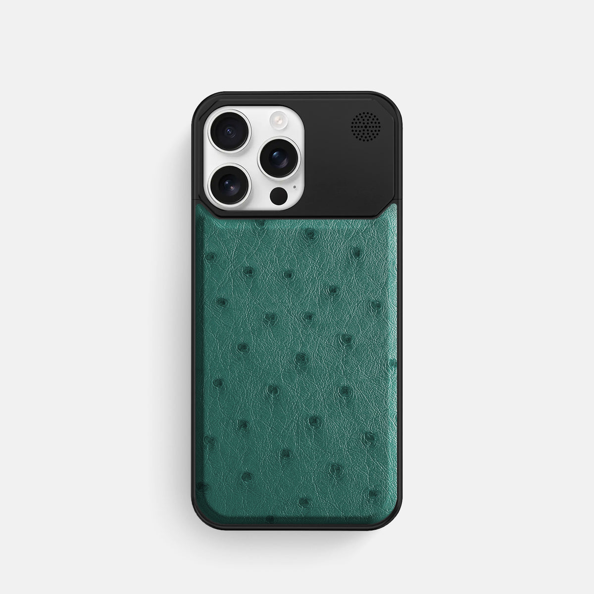 Forest-Green iPhone 16 Pro Cyber Case Ostrich with Black Metal -1 | Forest-Green-Black