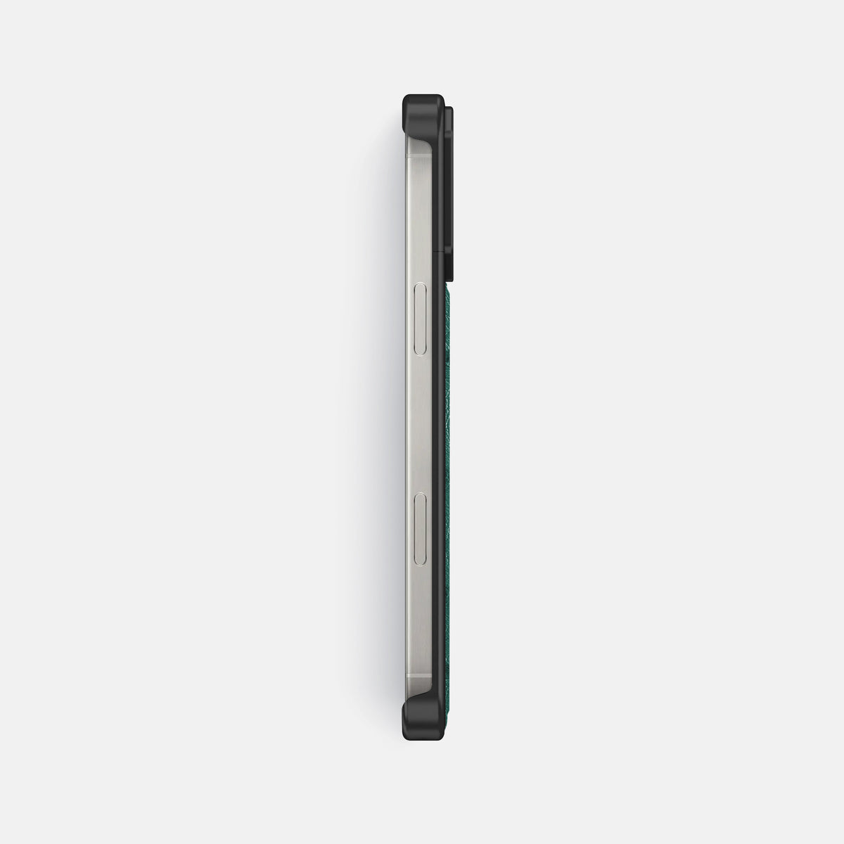 Forest-Green iPhone 16 Pro Cyber Case Ostrich with Black Metal -3 | Forest-Green-Black