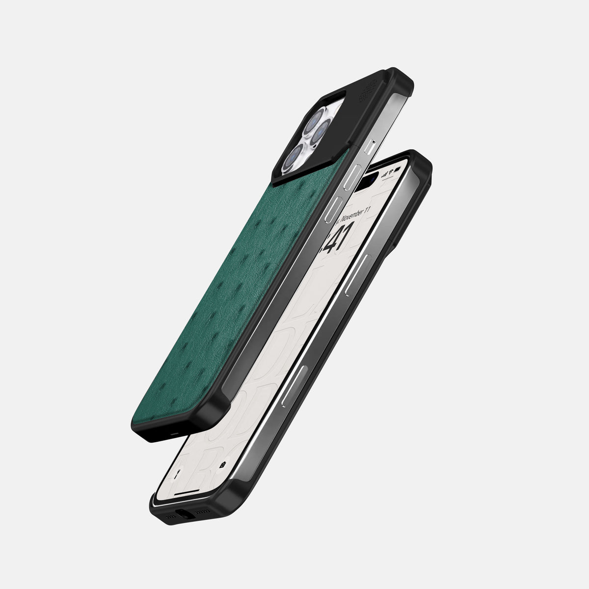 Forest-Green iPhone 16 Pro Cyber Case Ostrich with Black Metal -5 | Forest-Green-Black