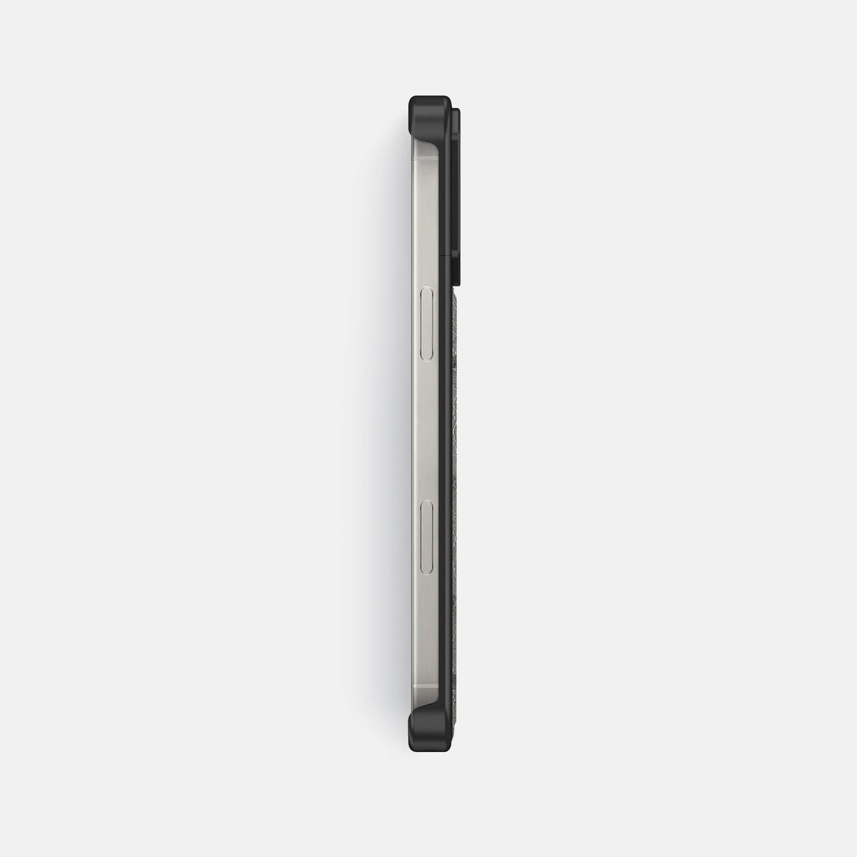 Grey iPhone 16 Pro Cyber Case Ostrich with Black Metal -3 | Grey-Black