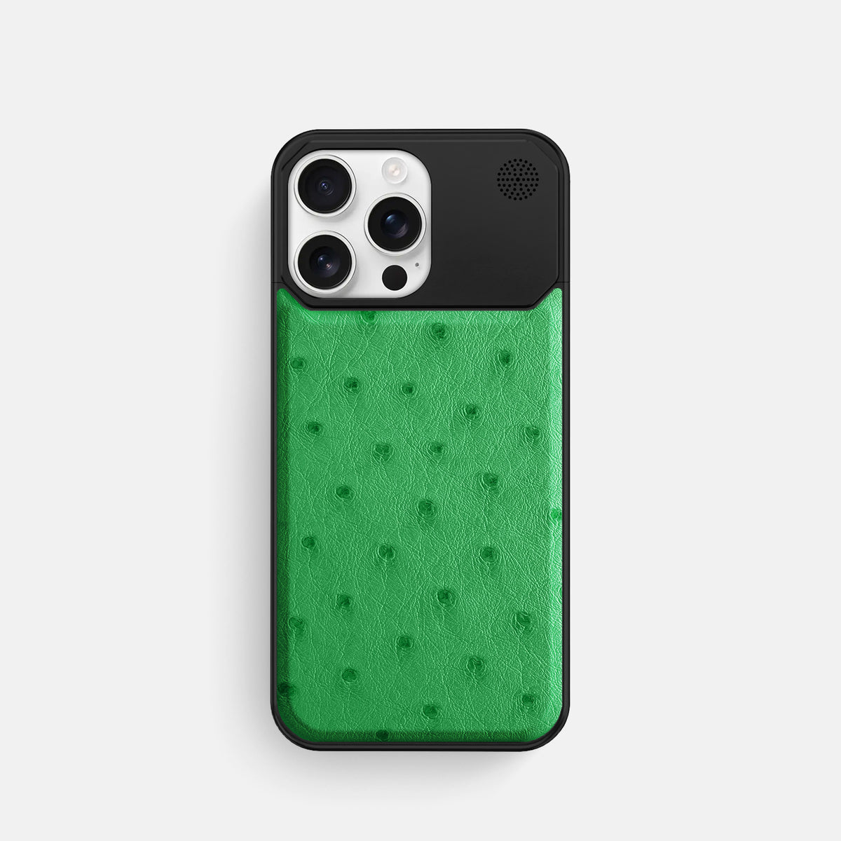 Kentucky Green iPhone 16 Pro Cyber Case Ostrich with Black Metal -1 | Kentucky-Green-Black