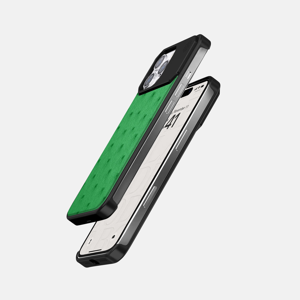 Kentucky Green iPhone 16 Pro Cyber Case Ostrich with Black Metal -5 | Kentucky-Green-Black