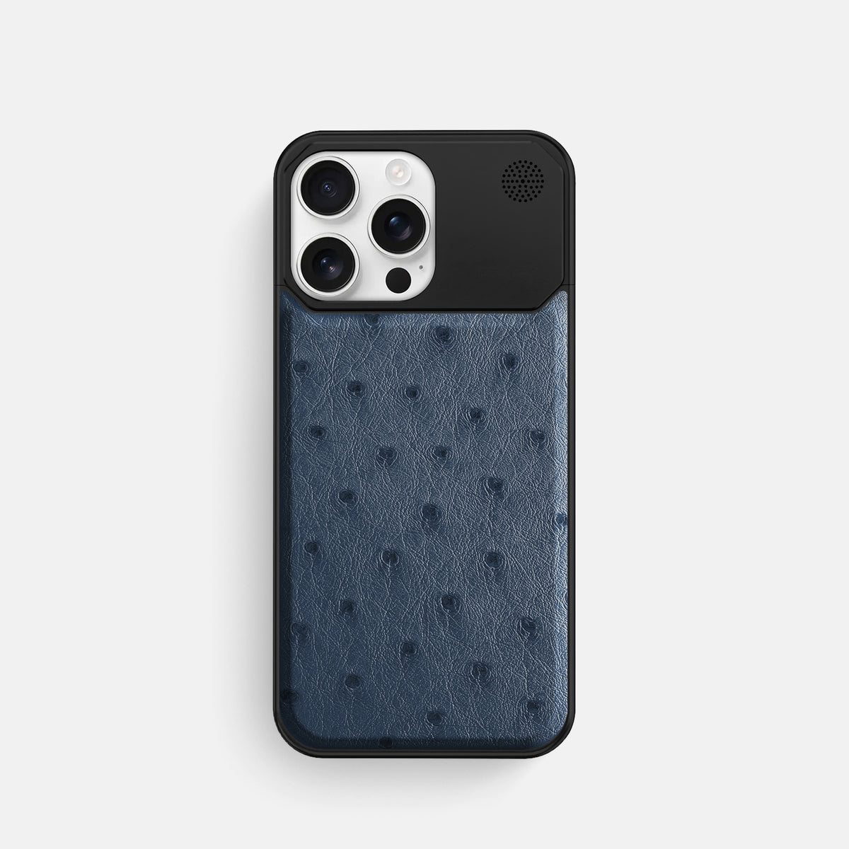 Navy-Blue iPhone 16 Pro Cyber Case Ostrich with Black Metal -1 | Navy-Blue-Black