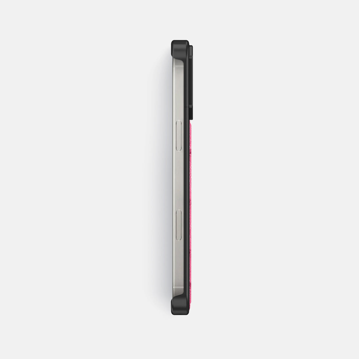 Pink iPhone 16 Pro Cyber Case Ostrich with Black Metal -3 | Pink-Black
