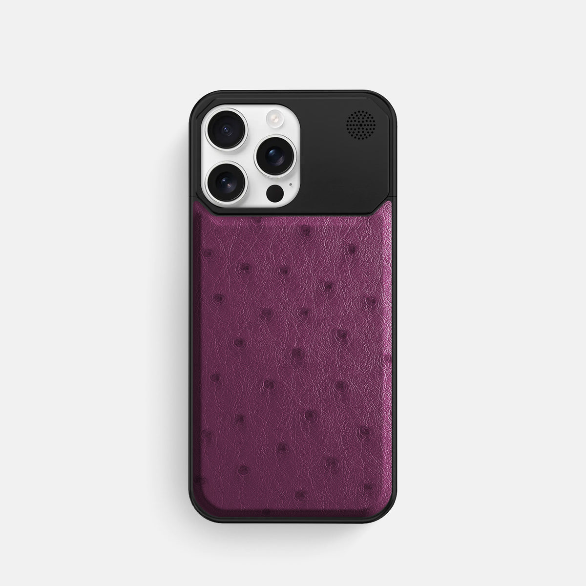 Purple iPhone 16 Pro Cyber Case Ostrich with Black Metal -1 | Purple-Black