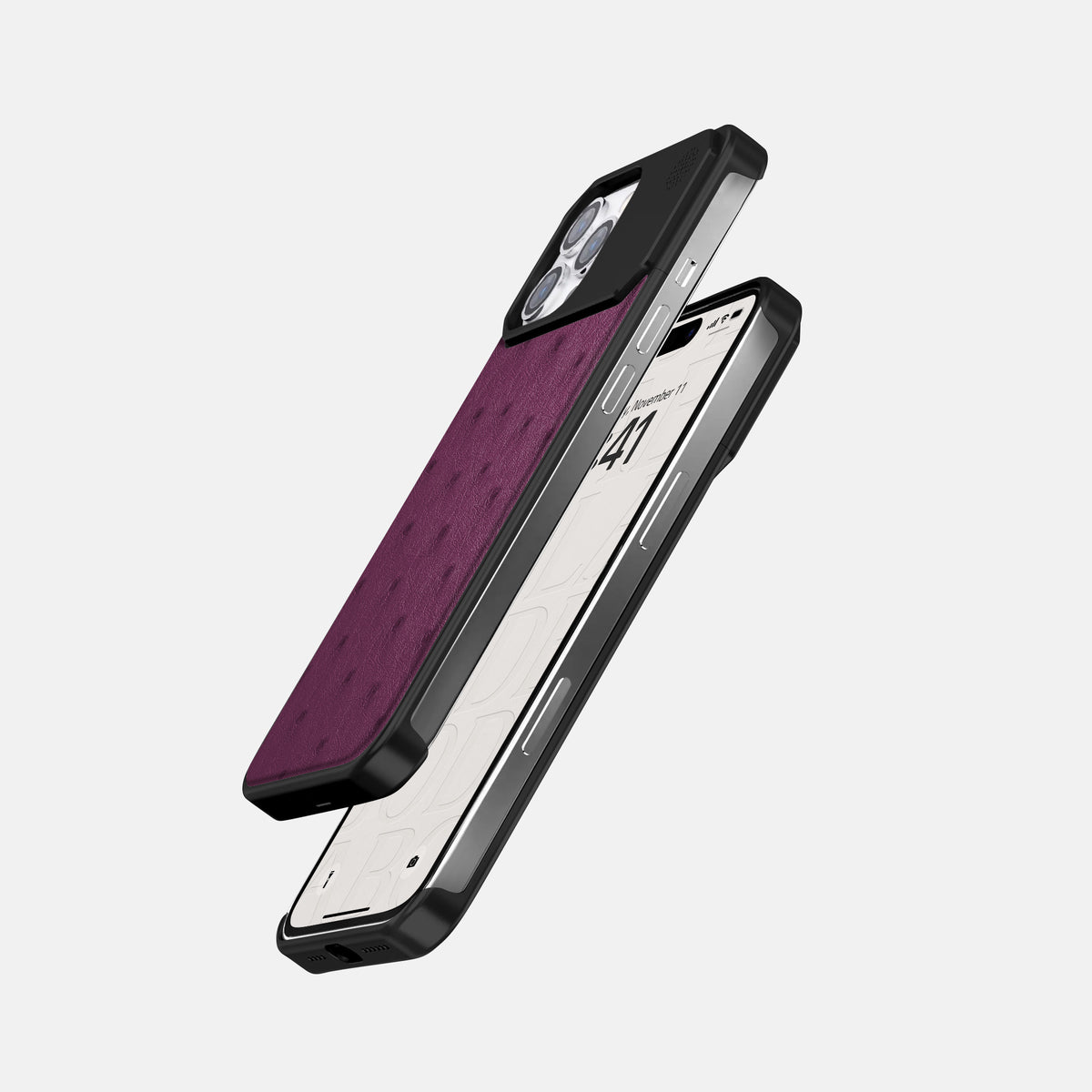 Purple iPhone 16 Pro Cyber Case Ostrich with Black Metal -5 | Purple-Black