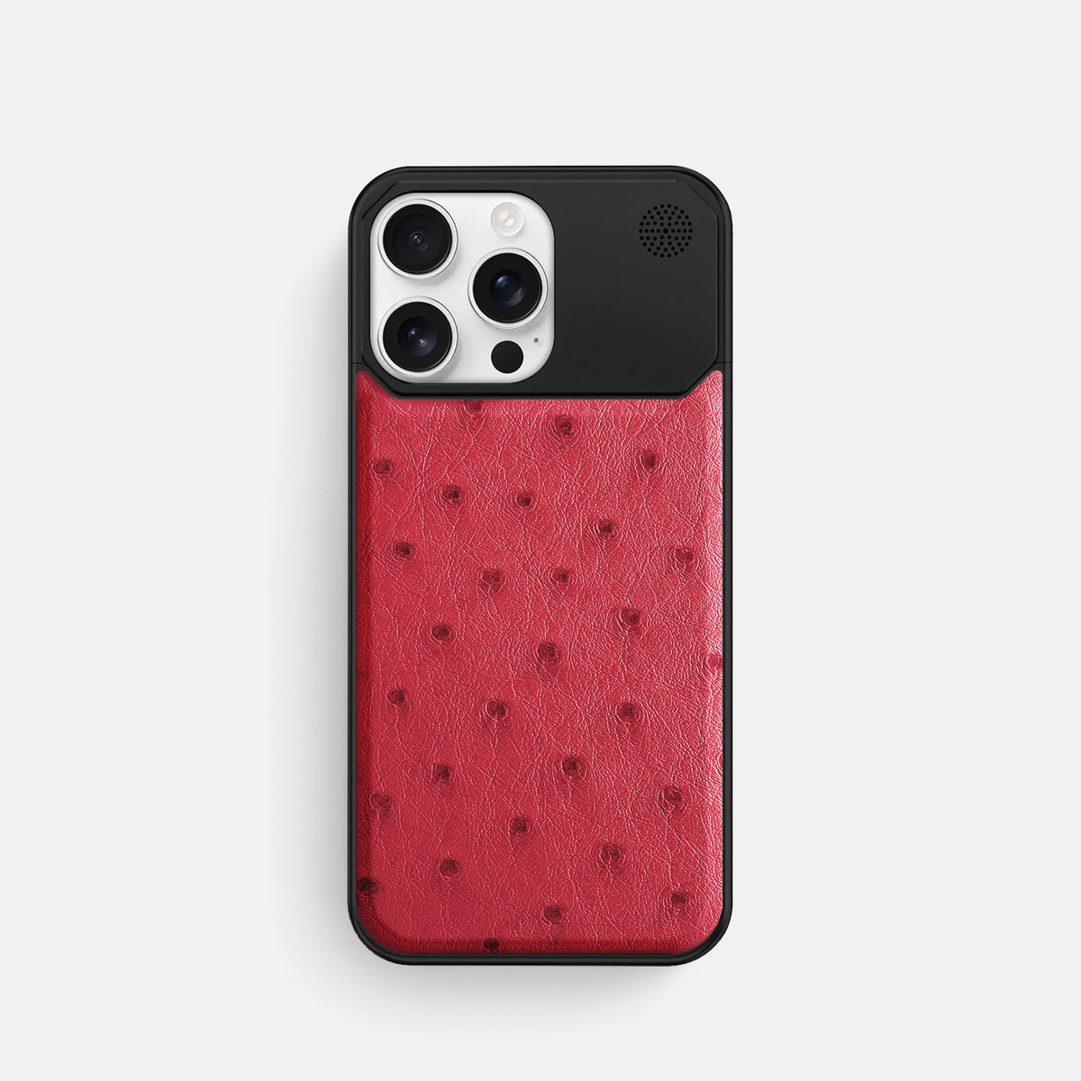 Red iPhone 16 Pro Cyber Case Ostrich with Black Metal -1 | Red-Black