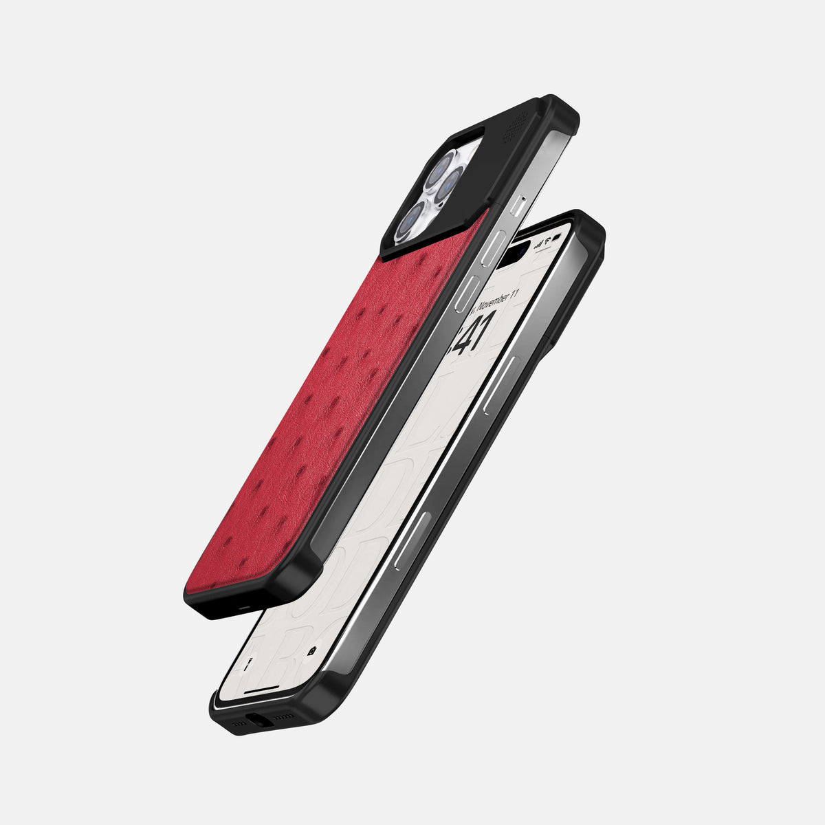 Red iPhone 16 Pro Cyber Case Ostrich with Black Metal -5 | Red-Black